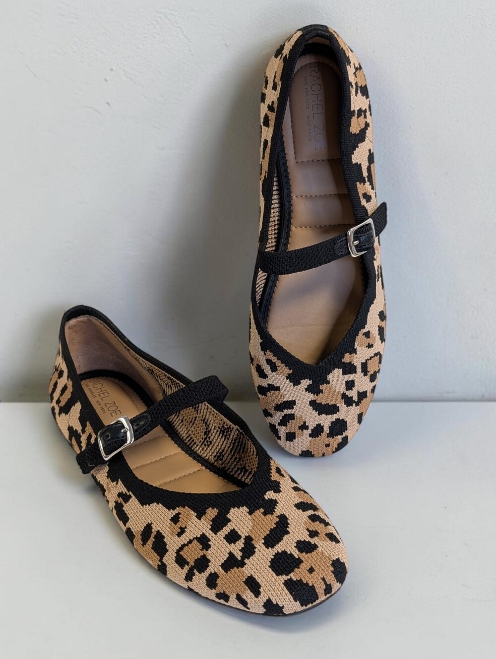 Rachel Zoe Saylor Leopard Print Knit Mary Jane Flats Size 8M